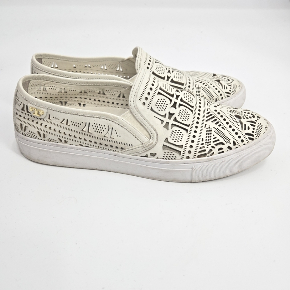 Tory Burch‎ Roselle Sneakers White Laser Cut Leather